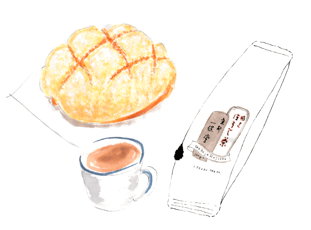 Melon pan and Gokujo Hojicha