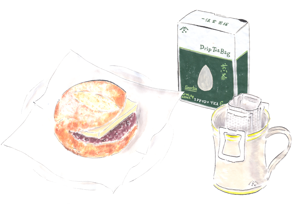 An-butter sandwich with Drip Tea Bag Sencha