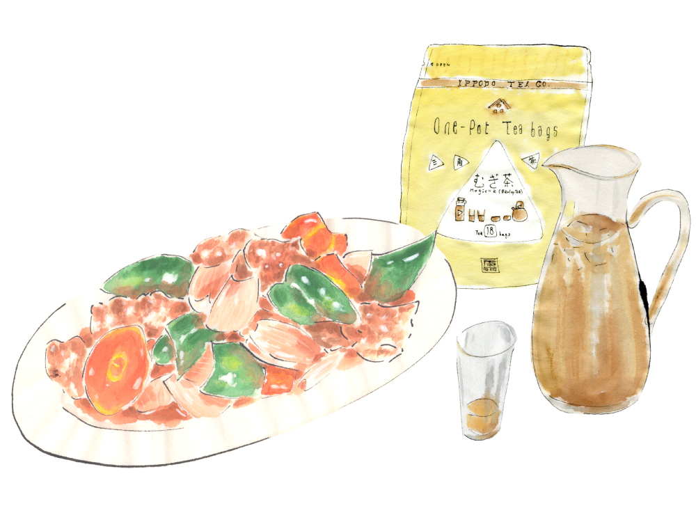 Sweet-and-sour pork with<br />ice-cold mugicha
