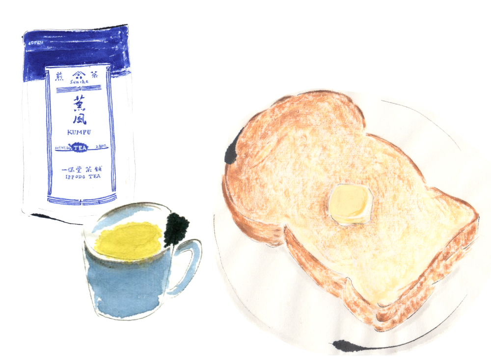 Buttered toast with Kumpu Sencha