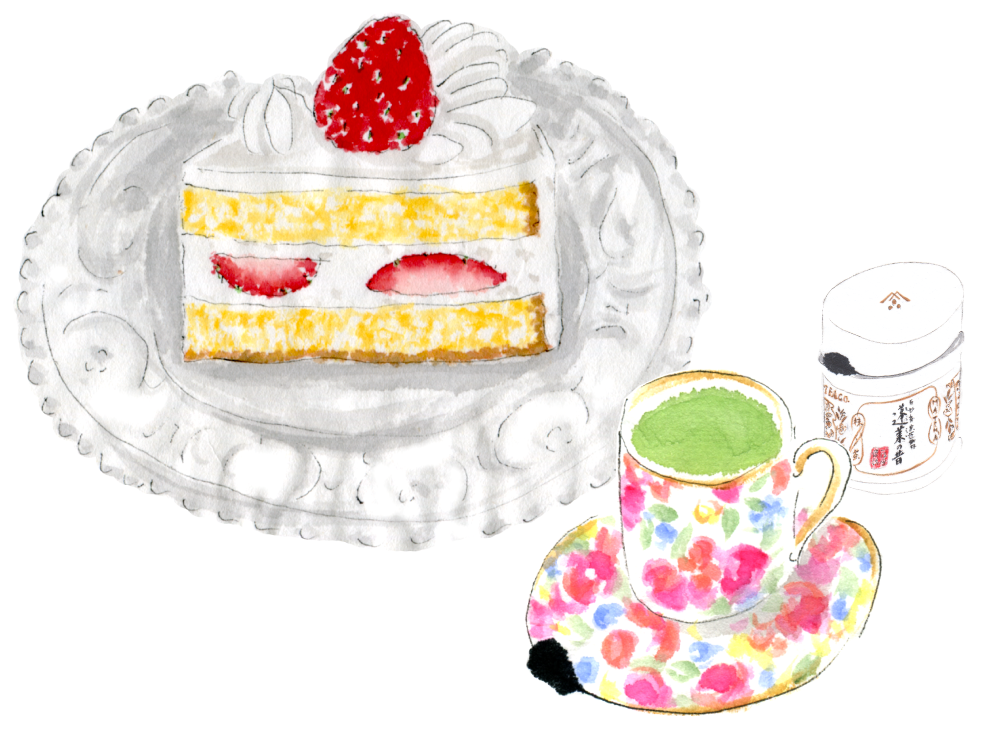 Shortcake with Sayaka-no-mukashi Matcha