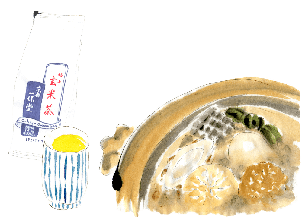 Pipping hot <em>oden</em> with hot Gokujo Genmaicha