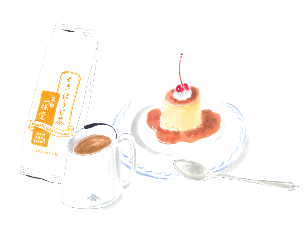 Crème caramel with Kuki Hojicha