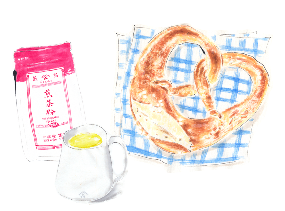 A pretzel with Sencha-ko